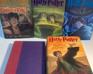 5 Harry Potter 1st American Edition Books - The Sorcerers Stone, Goblet of Fire, Half Blood Prince, Order of the Phoenix, and Deathly Hallows
