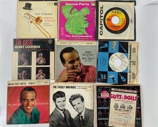 Collection of Vintage 45 RPM Vinyl Records - The Everly Brothers, Harry Belafonte, Nat King Cole, Benny Goodman, The Commanders and More
