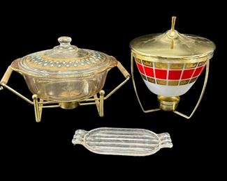 Lot of Two Vintage MCM Fire King Chafing Dishing with Stands Included
