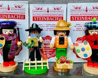 NIB German Steinbach Nutcracker Collectibles, Chubby Artist Painter, Chubby Fall, Troll Mrs. Santa And Purple Chubby Artist Painter
