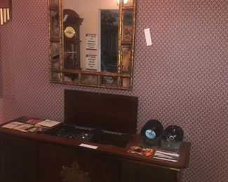 Items Located In The Entry ~ Mid Century Stereo Console ~ Vintage Faux Bamboo Gold Gilt Wall Mirror