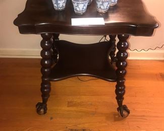 Items Located In The Living Room ~ Beautiful Antique Victorian Side Table With Spindle Legs And Glass Ball And Metal Claw Feet