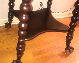 Items Located In The Living Room ~ Beautiful Antique Victorian Side Table With Spindle Legs And Glass Ball And Metal Claw Feet