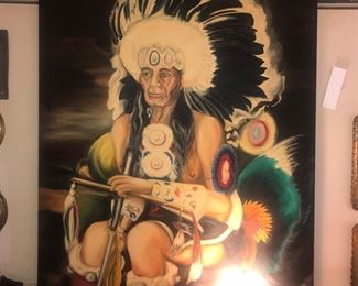 Items Located In The Living Room ~ Signed American Indian Chief Painting L Morris