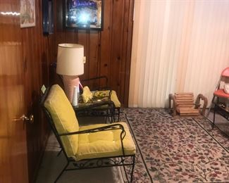 Items Located In The Sunroom ~ Vintage Woodard / Salterini Era Wrought Iron Patio Set With Cushions ~ Sofa Two Arms Chairs Two End Tables And Coffee Table