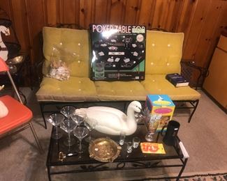 Items Located In The Sunroom ~ Vintage Woodard / Salterini Era Wrought Iron Patio Set With Cushions ~ Sofa Two Arms Chairs Two End Tables And Coffee Table