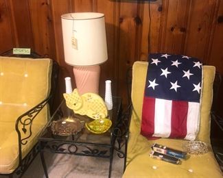 Items Located In The Sunroom ~ Vintage Woodard / Salterini Era Wrought Iron Patio Set With Cushions ~ Sofa Two Arms Chairs Two End Tables And Coffee Table