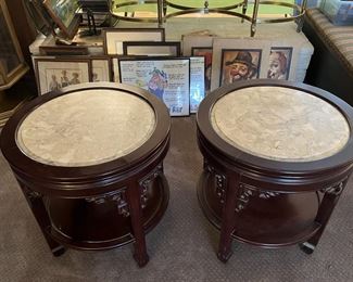 This set of round, Asian-style, marble side tables provides a touch of class to your room.
