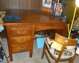 Nice smaller antique oak desk & chair