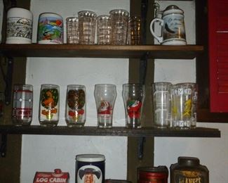 Glasses, tins, etc