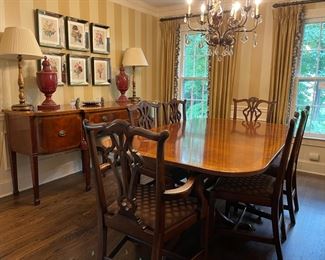 Mahogany banded Dinining room set with 8 chairs and matching buffet/sideboard