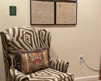 Giraffe pattern wing back chair