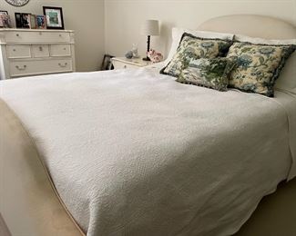 Upholstered queen bed (mattress included if interested)