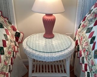 White wicker small side table
