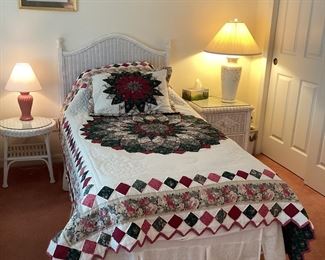 White wicker nightstand and side table