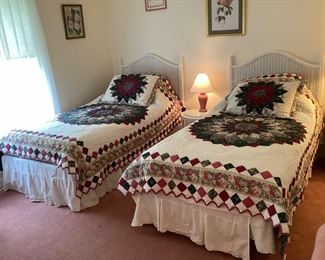 White wicker twin beds