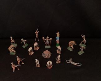 J. Hill lead Native American miniature collectible statues, 19 pcs