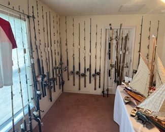40+ Rods & Reels. RODS BY: Penn SenatorLongbeaech/Peer/Delmar//, Quantum, Shakespeare, Sea Striker, Big Water, Diawa, Olympic, Tsumami, Sealme, Okuma, Roddy, Zebco. REELS BY: Zebco, Exienis, Master, Okuma, Spinmaster, Shakespeare, Magnuflex, Penn Marinter, AFTCO, BWS, True Temper Dolphin, Calypso Blue Fin, Hurricane, Capt. Harry's, Roddy Hunter, Sea Stricker, Spinfisher, South Bend Typhoon