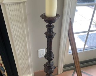 PAIR OF TALL METAL CANDLES