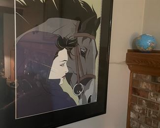 Framed 1987 Dumas Patrick Nagel, Girl Horse Mirage Print