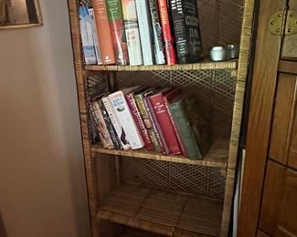 Vintage Wicker Shelving Unit and Books