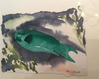 Watercolor fish, frame about 12x10 inches, by Margaret Ann Kelk.