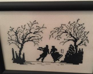 Skaters and Trees counted cross stitch. 