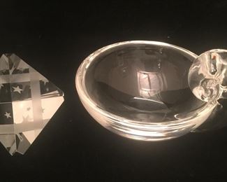 A star-studded pyramid and small bowl by Steuben Glass. 