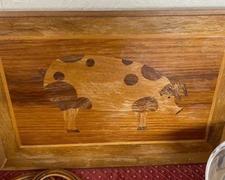 Inlaid Wooden Pig Tray