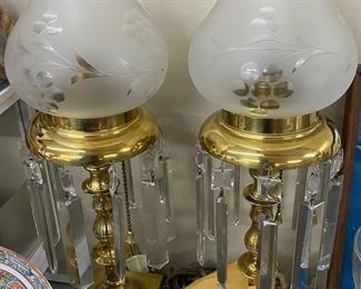 Pair of Brass and Glass Lamps with Prisms