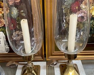 Brass, Glass and Marble Candle Holders