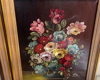 Pair of Floral Themed Oil Paintings