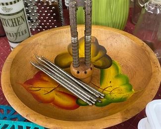 Paint Decorated Wooden Nut Bowl