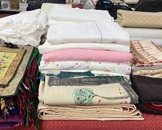 Assorted Linens, Bedding, Cloth Napkins, Tableclothes and More