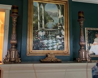 Oil painting.  Large candlesticks