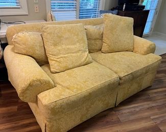 Very comfortable yellow damask fabric sofa. Good condition