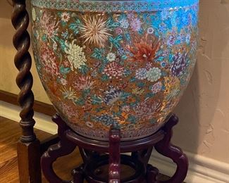 One of two matching Chinese porcelain jardinieres which were purchased on a trip in China back in 1970.