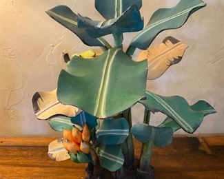 Hand painted banana tree wooden sculpture 