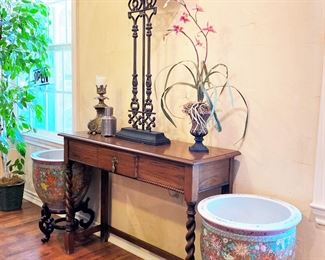 English oak console table with barley twist legs by Waring & Gillow of Lancaster, England 