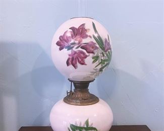 Old hand painted milk glass globes 'Gone with the Wind'style lamp