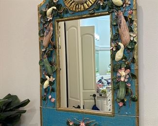 Contemporary, ceramic large floral mirror by George Alexander