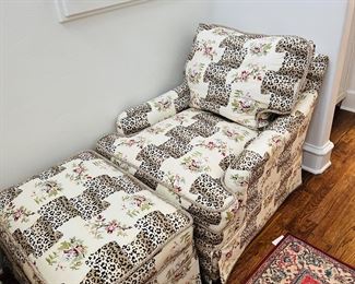 Brunschwig & Fils designer fabric chair and ottoman 