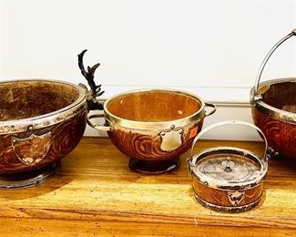 English trophy bowls
1930’s English oak butter dish with handle 
