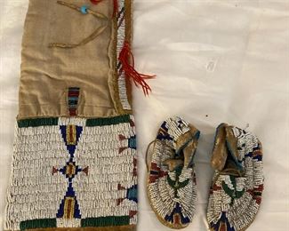 Native american pipe bag and moccasins
