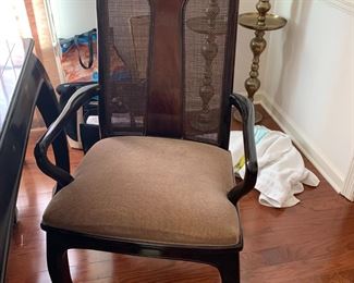 #1	Bernhardt Asian Burlwood Inlay Black Lacquer Dining room table w/6 chairs w/cane & 2 leaves - 44x71x30.5 - Solid Heavy Wood	 $800.00 
