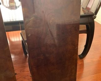 #1	Bernhardt Asian Burlwood Inlay Black Lacquer Dining room table w/6 chairs w/cane & 2 leaves - 44x71x30.5 - Solid Heavy Wood	 $800.00 
This is the two leaves pictured