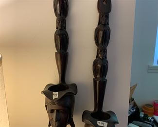 #14	 Vintage Phillipians African Tribal Totem Wooden Statue - 24"Tall - sold as a pair	 $65.00 
