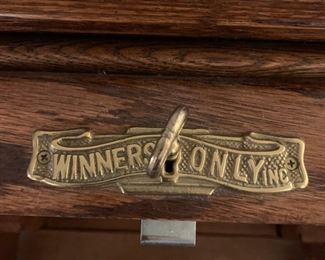 #17	Oak Winners Only Inc. Rolltop Desk w/12 cubbies & drop-down keyboard w/sides pull-out tray desk w/2 doors & 3 drawers w/locking side drawer - 33Dx60x52	 $375.00 
