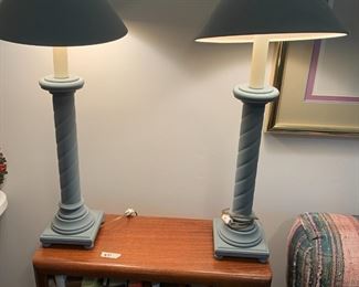 #25	Wood Blue-Painted Pair of Lamps - 29" Tall	 $30.00 
