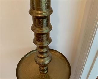 #27	Etched Brass Tall Candlesticks (pair) w/extra Candles - 62" Tall w/candle (has extra candles	 $85.00 
